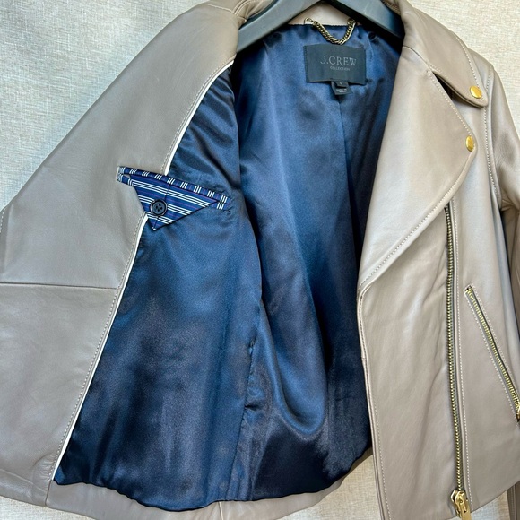NWOT J.Crew Collection Leather Moto Jacket in Ash Gray + Garment Bag (Size 0) - Picture 8 of 12